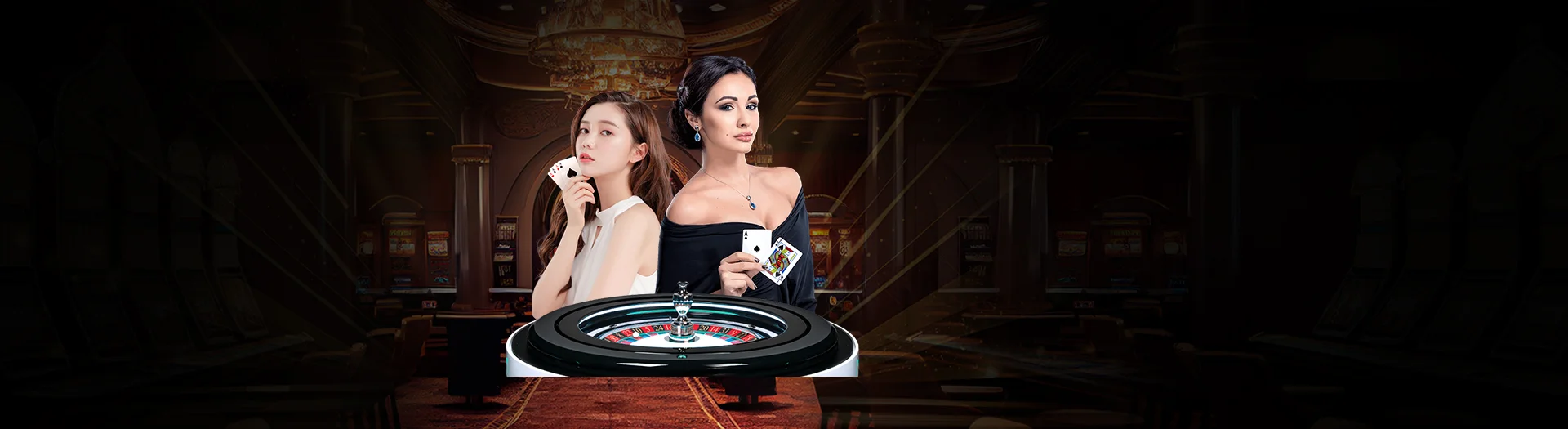 Live Casino background - Play with real dealers in real-time through high-definition video streams. Enjoy classic table games like Baccarat, Blackjack, and Roulette.